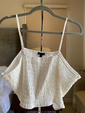 ATM Anthony Thomas Melillo White Smocked Off-Shoulder Crop Top